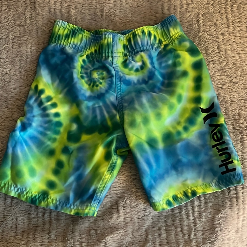 Hurley- size 5- green and blue tie dye swim trunks